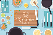 Flat kitchen table vector concept