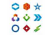Set of abstract logo design template. Abstract logo. Swirl logo. Circle logo. Ribbon logo. Arrow logo. Star logo. Hexagonal logo. Vector logo template