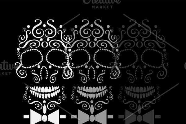 Skulls vector with bow tie white