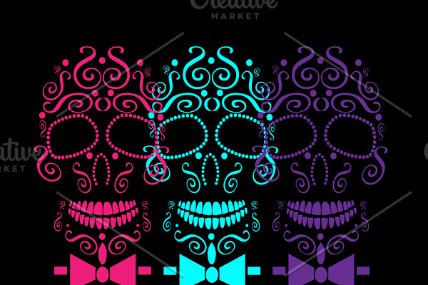 Skull vector with bow tie neon color