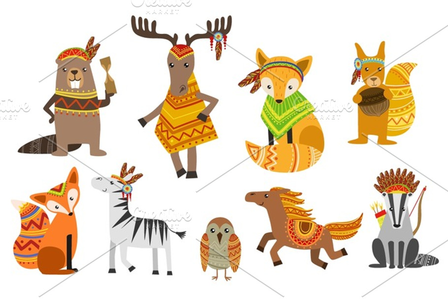 Animals Wearing Tribal Clothing Collection in Illustrations - product preview 8