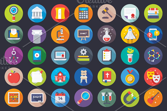 200 Flat School and Education Icons  in School Icons - product preview 1