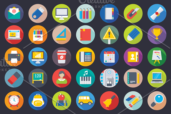 200 Flat School and Education Icons  in School Icons - product preview 3