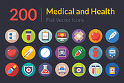 200 Flat Medical and Health Icons 