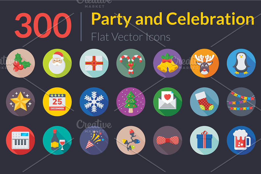 300 Flat Party and Celebration Icons