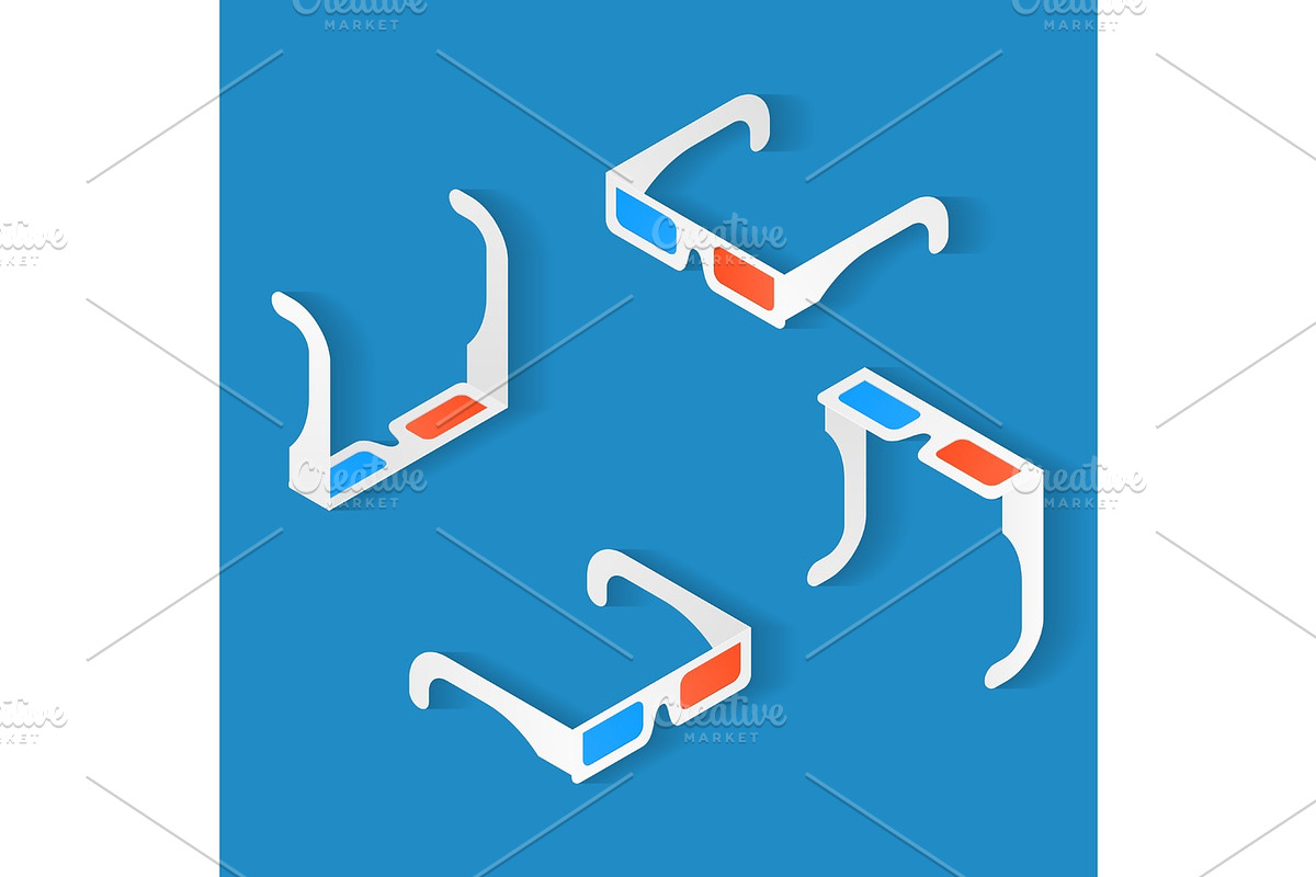 Isometric icon set of Anaglyph 3d glasses for watching movie. To in Objects - product preview 8
