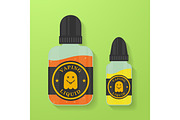 Icon of Vape liquid or juice with ghost silhouette. Electronic cigarette e-liquid bottles. Vector Vaping symbol.