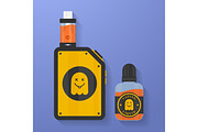 Icon of Vape device with ghost silhouette. Electronic cigarette with e-liquid bottle. Vector Vaping symbol. Box mod with Rebuildable tank atomizer, clearomizer, cartomizer.