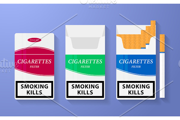 Icon of cigarette pack. The open and closed boxes
