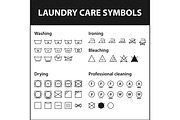 Icon set of laundry symbols. Washing instruction symbols. Cloth, Textile Care signs collection