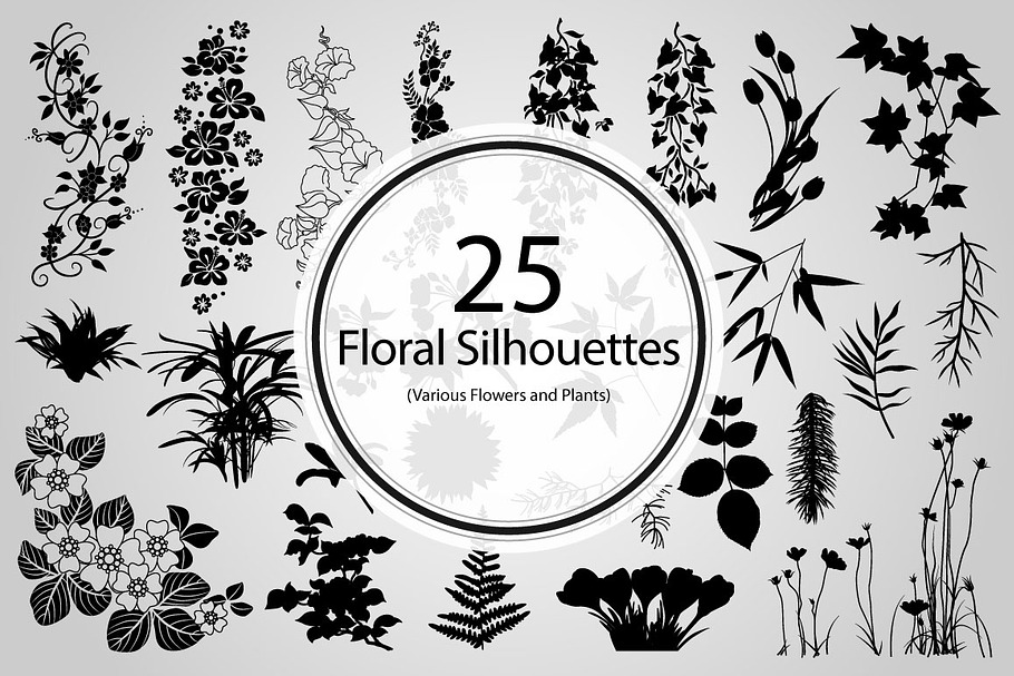 25 Floral Silhouettes (Vector) in Objects - product preview 8