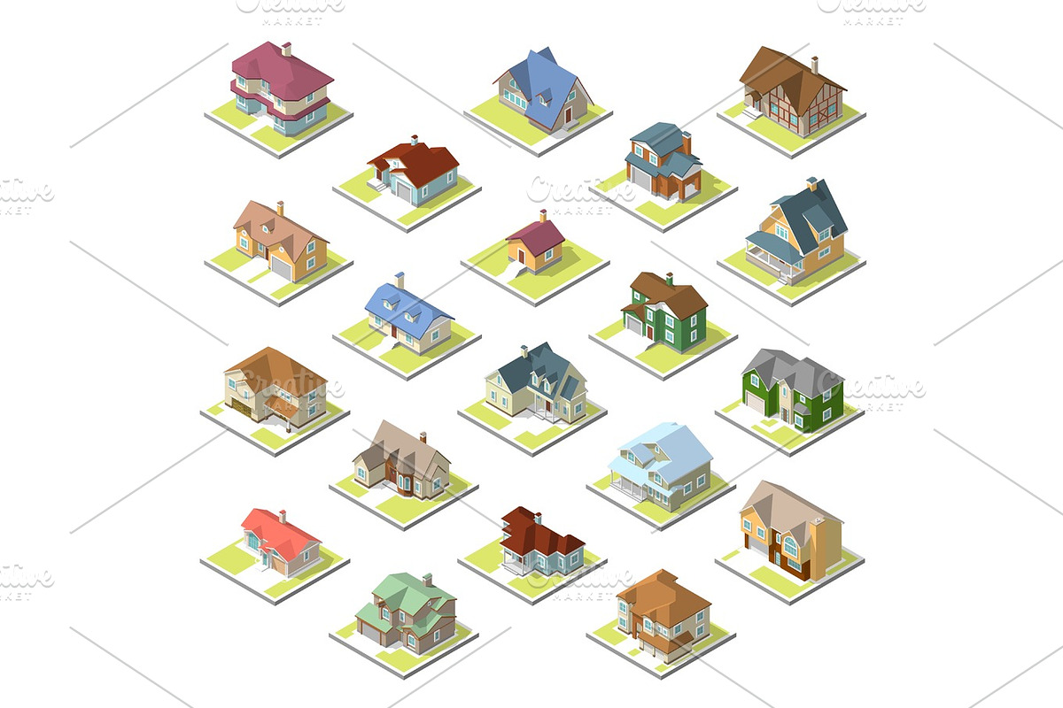 isometric image of a private house set in Illustrations - product preview 8