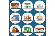 Colorful Flat Residential Houses set