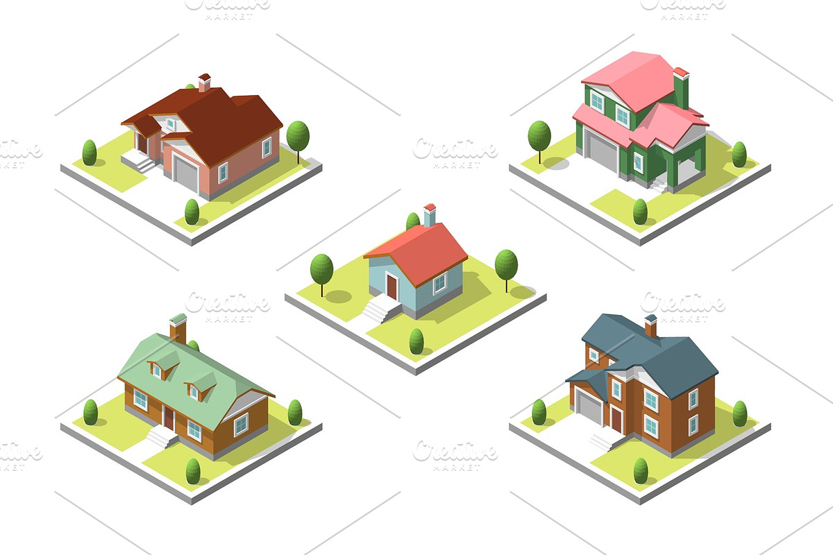 isometric buildings set. Flat style. in Illustrations - product preview 8