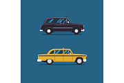 vector modern flat design. Yellow and blackTaxi car London and New York. City service transport icon