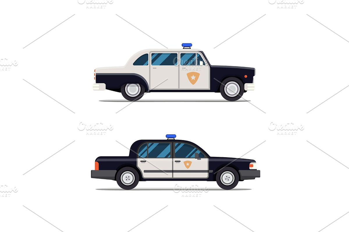 Vector Classic Police Car. Side view. Modern flat style illustration. Icon in Illustrations - product preview 8