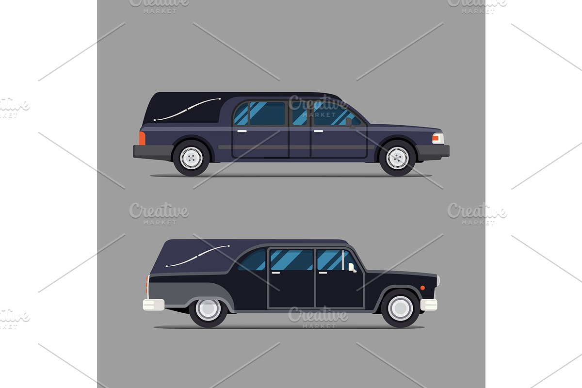 Hearse black car. Flat style icon. Isolated illustration. Coffin Transport Limousine. in Illustrations - product preview 8