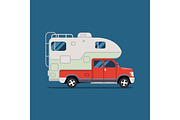 Vector illustration flat. the bestbanner for the travel agency and camping, outdoor activities, sports and outdoor recreation. Camper