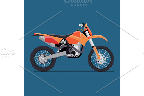 vector illustration of a flat sports enduro bike for extreme trips through the mountains. tech design on a blue background.