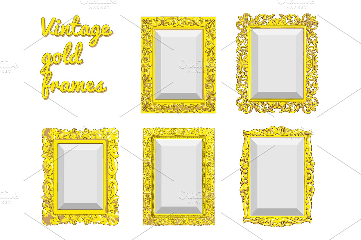 Set of vector golden vintage frame isolated on white background in Illustrations - product preview 8