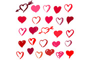 Set of Valentine's Day brush drawn hearts
