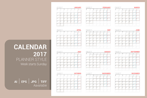 Calendar 2017 Planner Design in Stationery Templates - product preview 1