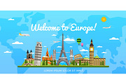 Welcome to Europe poster with famous attractions