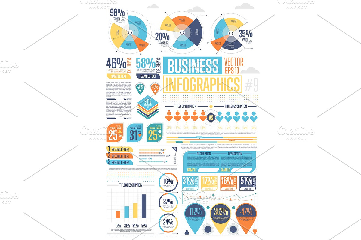 Business infographics set with different diagram in Illustrations - product preview 8