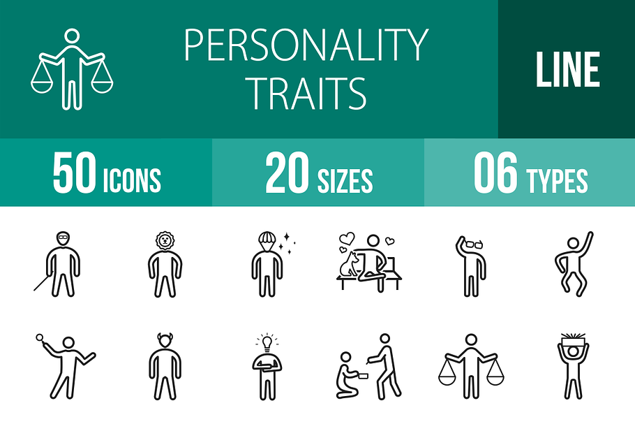 50 Personality Line Icons in Graphics - product preview 8