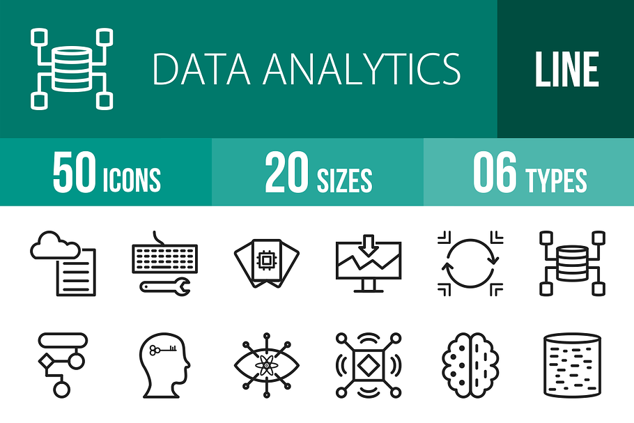 50 Data Analytics Line Icons
