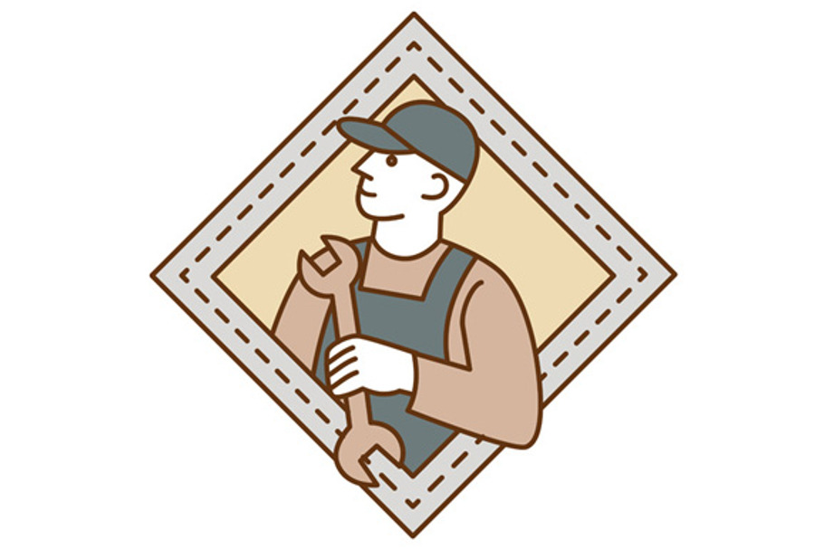 Mechanic Holding Wrench Crest  in Illustrations - product preview 8