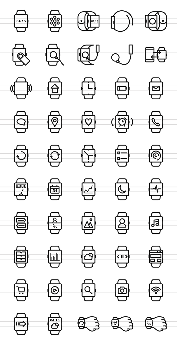 50 Smart Watch Line Icons in Graphics - product preview 1