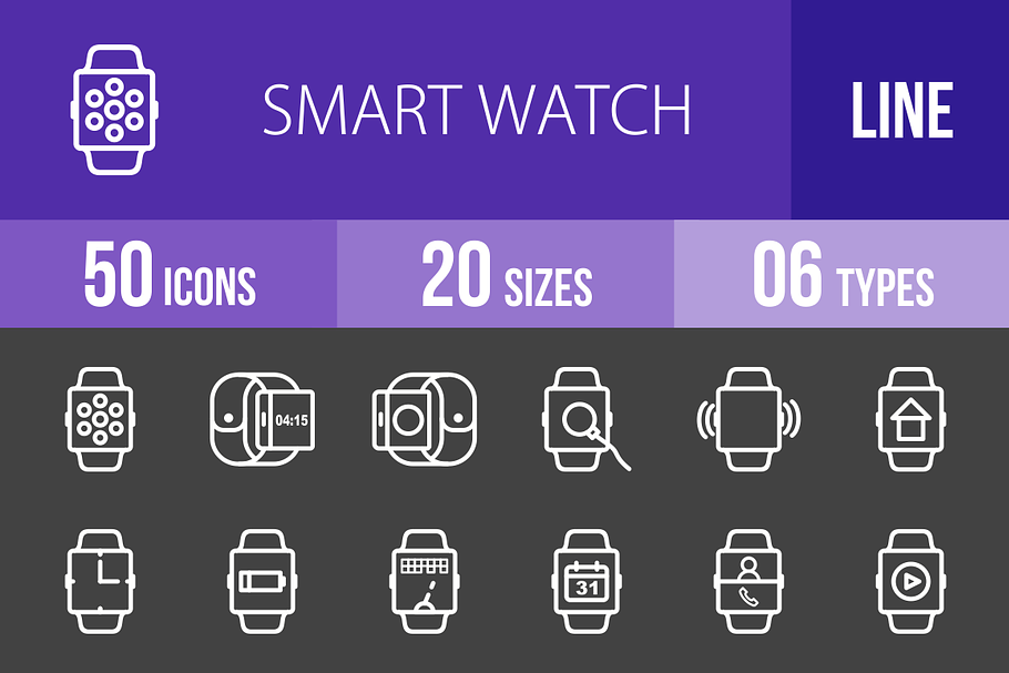 50 Smart Watch Line Inverted Icons
