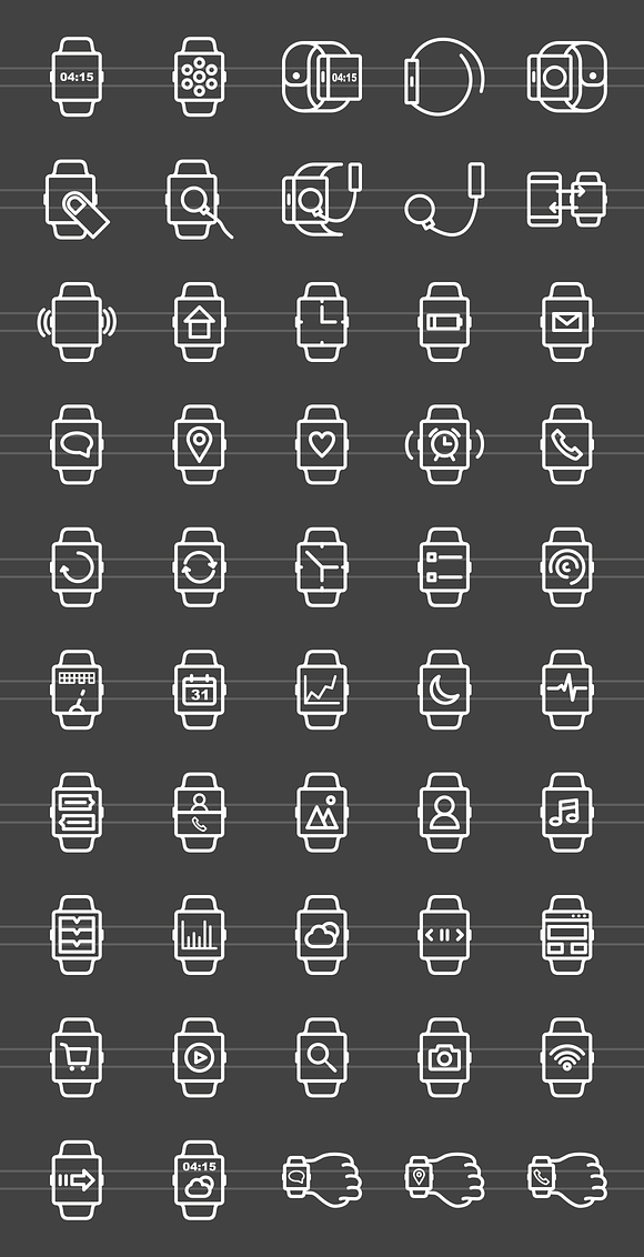 50 Smart Watch Line Inverted Icons in Graphics - product preview 1