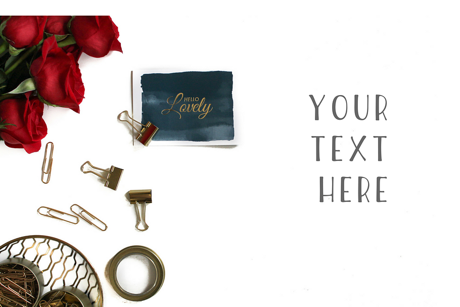 Red Roses & Gold Stationery Photo in Product Mockups - product preview 8