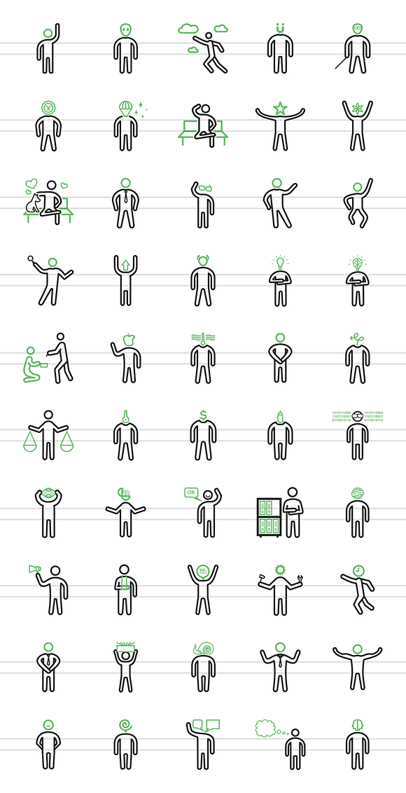 50 Personality Green & Black Icons in Graphics - product preview 1