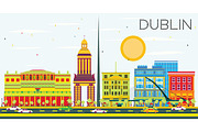 Dublin Skyline with Color Buildings