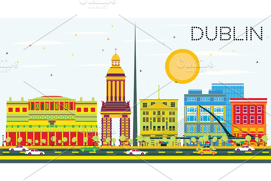 Dublin Skyline with Color Buildings in Illustrations - product preview 8