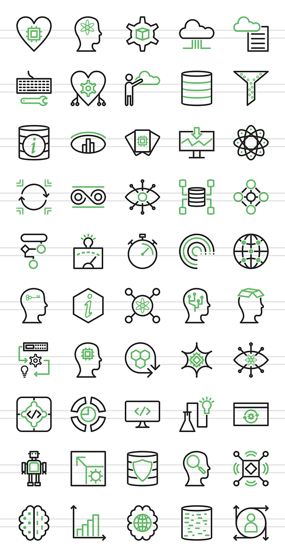 50 Data Analytics Green&Black Icons in Graphics - product preview 1