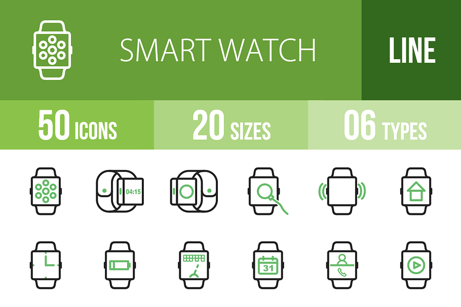 50 Smart Watch Green & Black Icons in Graphics - product preview 8