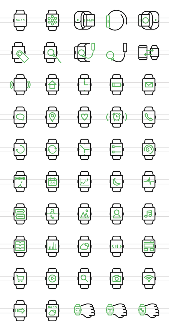50 Smart Watch Green & Black Icons in Graphics - product preview 1