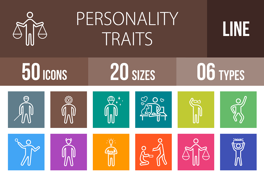 50 Personality Line Multicolor Icons