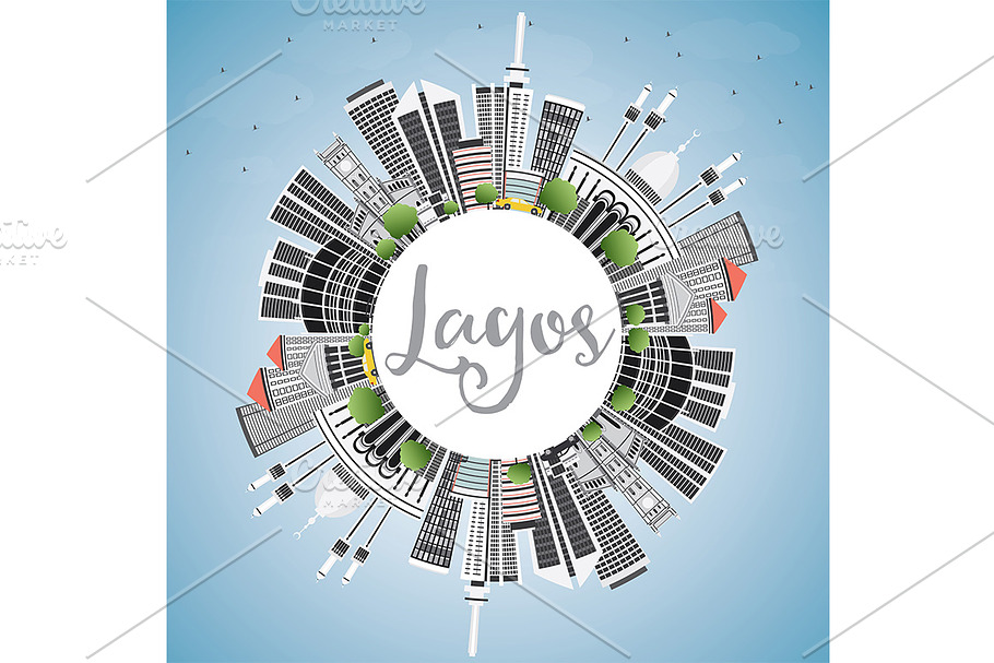 Lagos Skyline with Gray Buildings in Illustrations - product preview 8