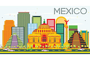 Mexico Skyline with Color Buildings
