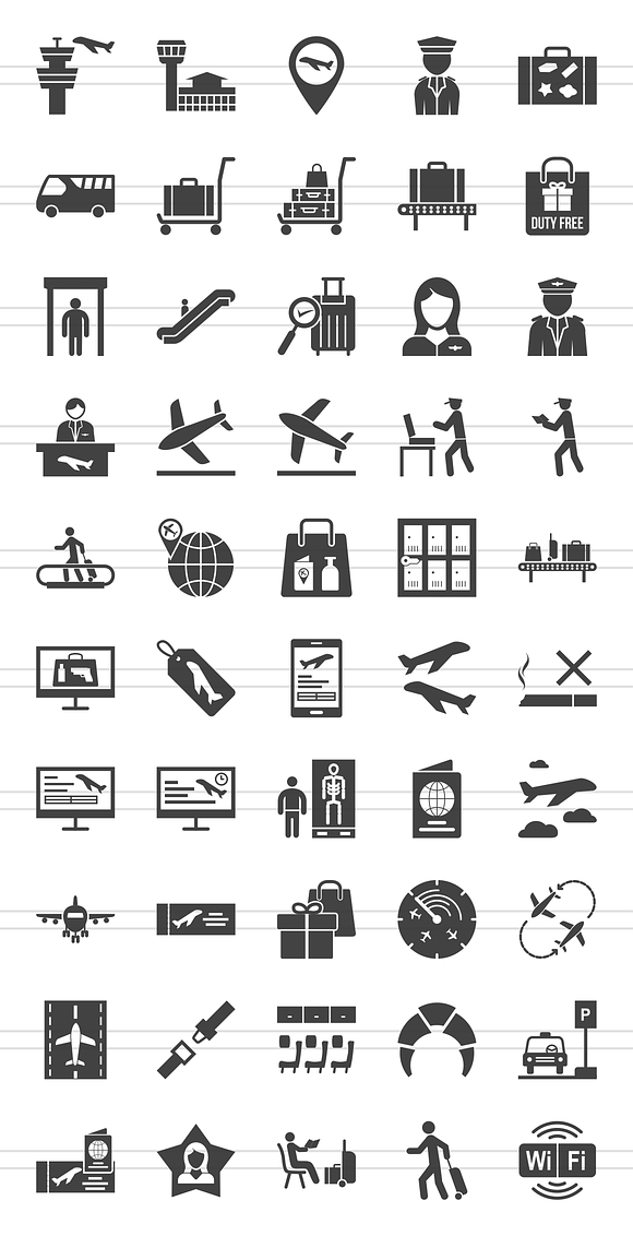 50 Airport Glyph Icons in Graphics - product preview 1