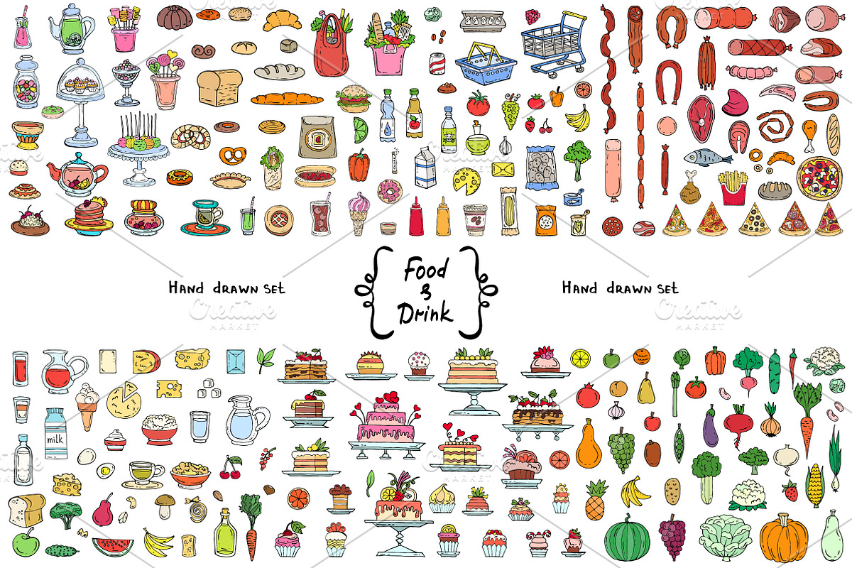 Vector set with food, drink doodles in Objects - product preview 8