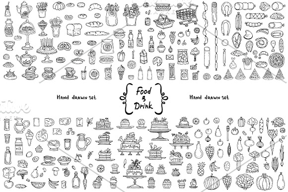 Vector set with food, drink doodles in Objects - product preview 1