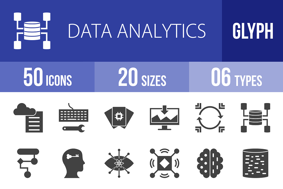 50 Data Analytics Glyph Icons