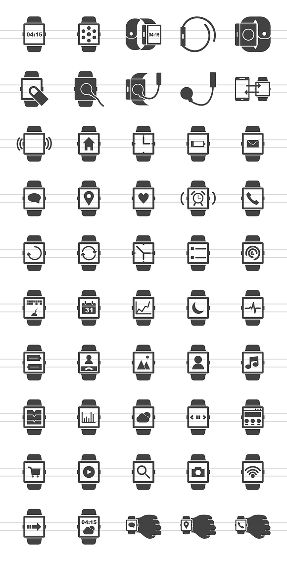 50 Smart Watch Glyph Icons in Graphics - product preview 1