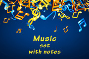 Music set with colorful notes